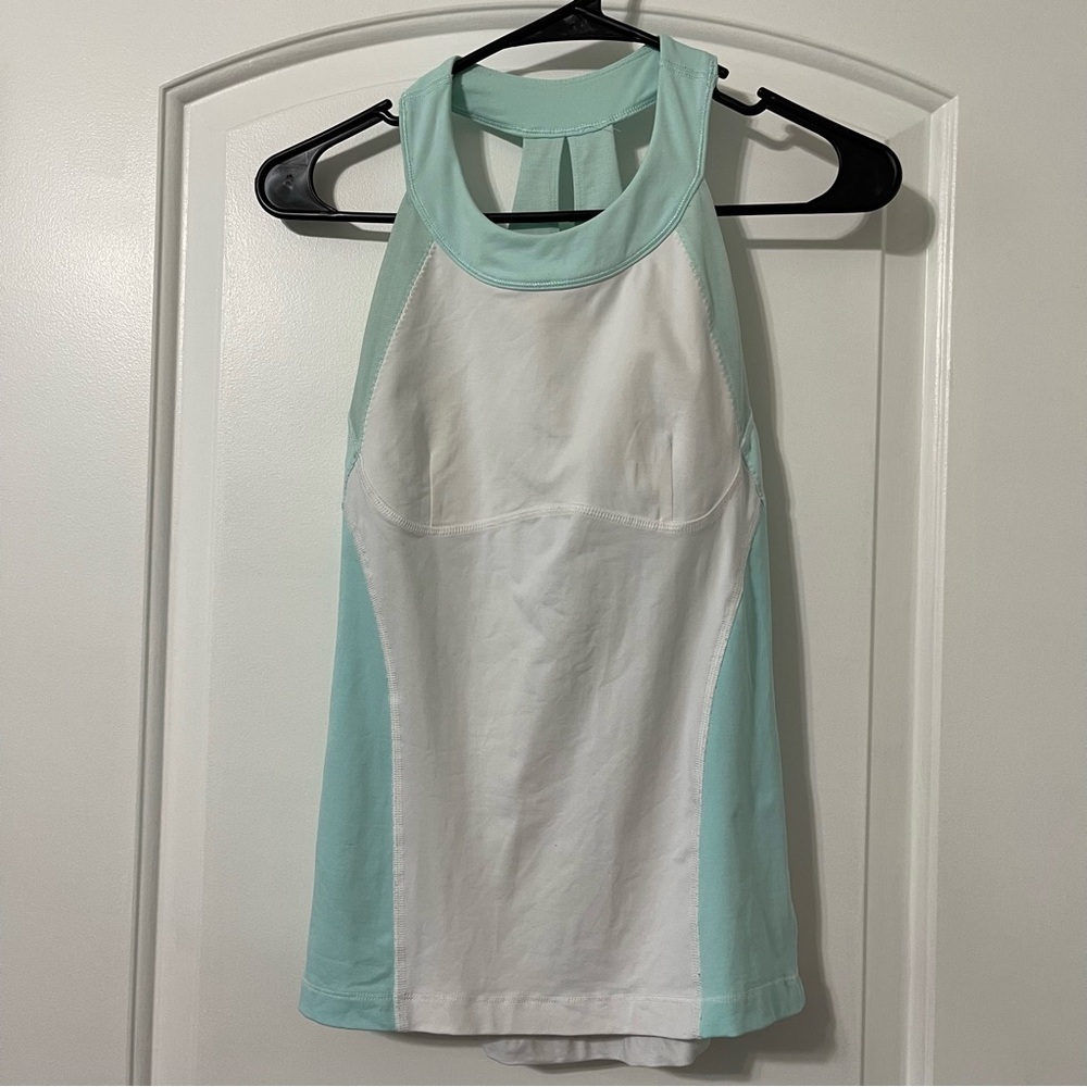 Lululemon Run Make It Count Tank Top Size 6 Blue And White